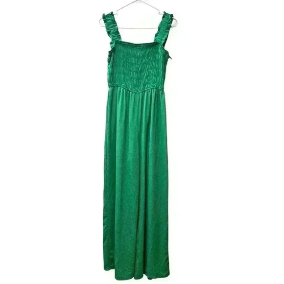 SHE+SKY Stretchy Smocked Wide Leg Jumpsuit Green Size M #203 - Picture 4 of 8